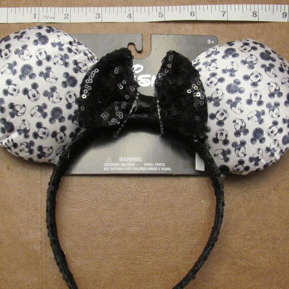 Disney Satin and sequins Mickey ears headband with a black bow - Picture 2 of 4